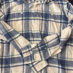 American Eagle Blue and White Plaid hoodie Shirt Small